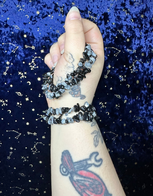 Snowflake Obsidian Chip Bracelet