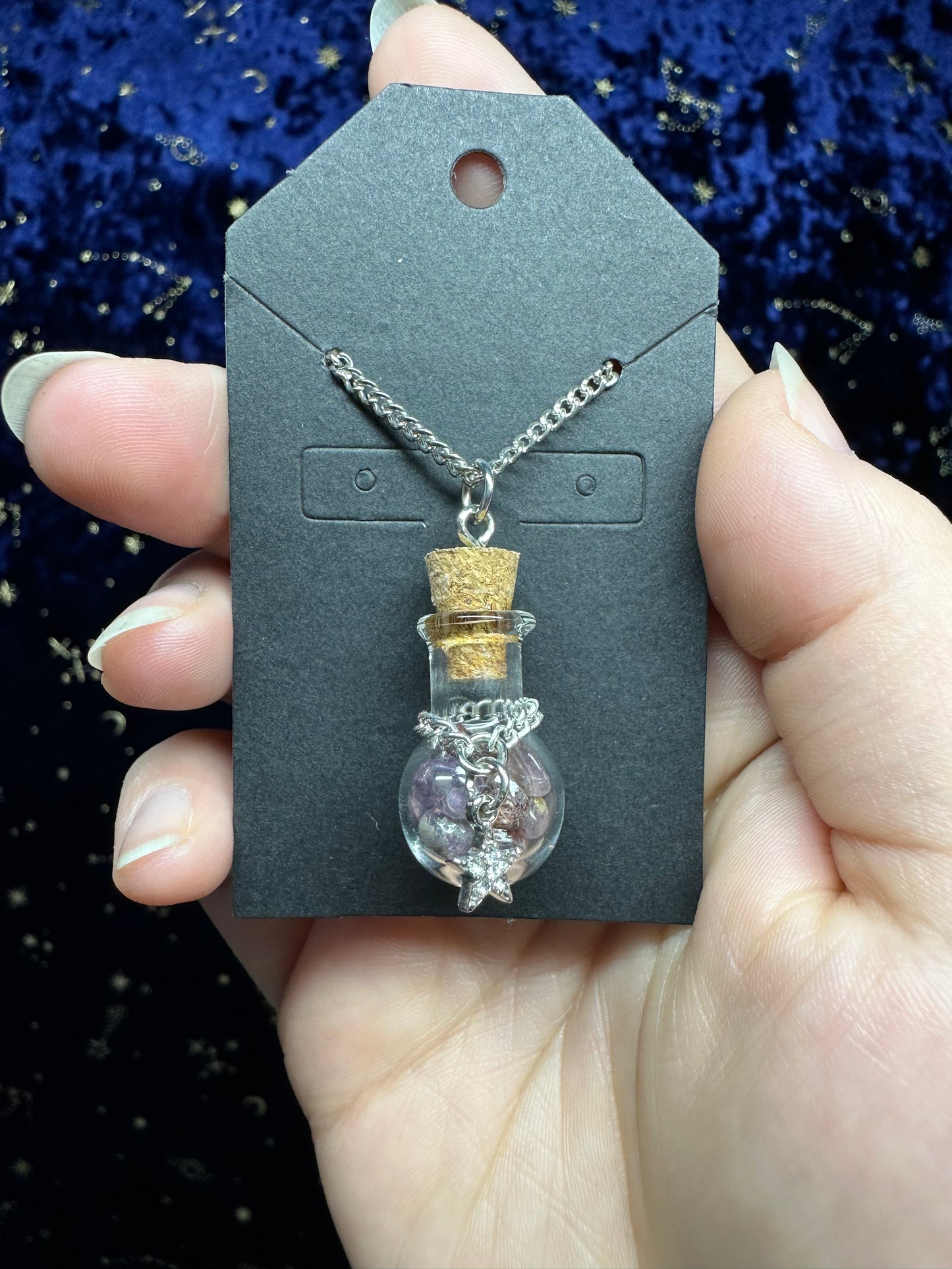 Crystal Chip Bottle Necklace