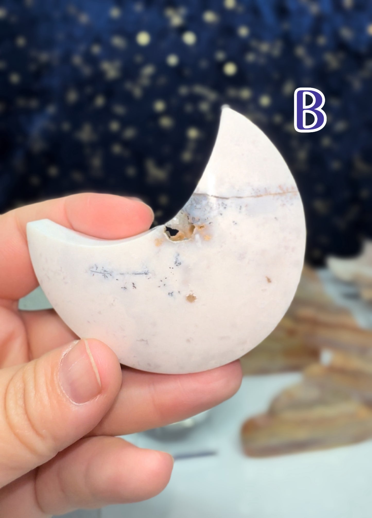 White Plume Agate Moon