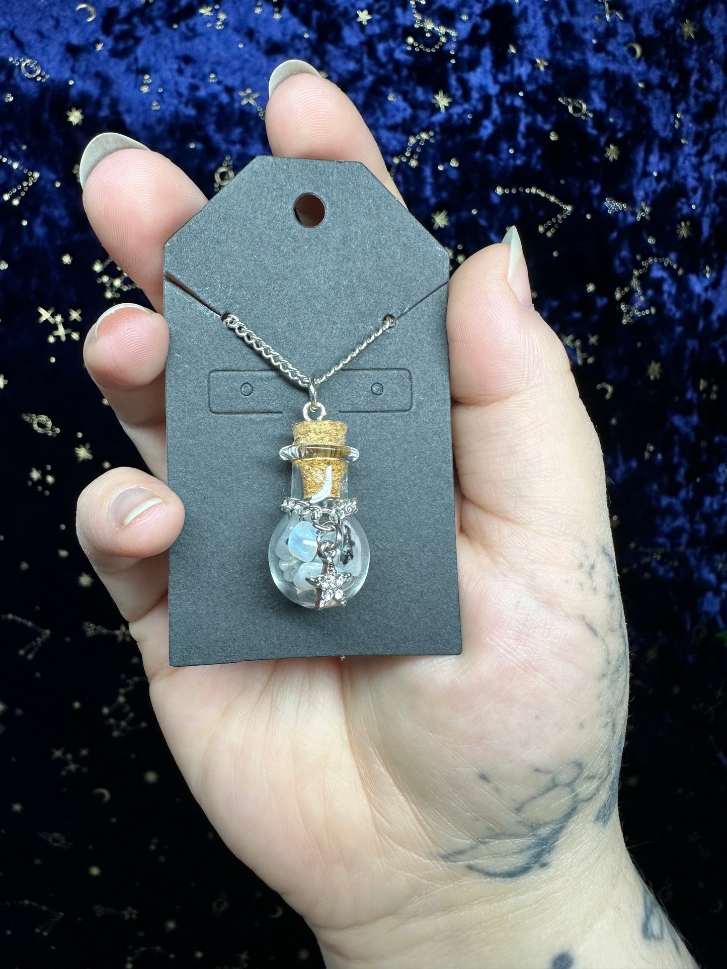 Crystal Chip Bottle Necklace